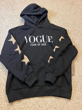 Fear of God Black Hoodie with White VOGUE Logo and Gold Stars
